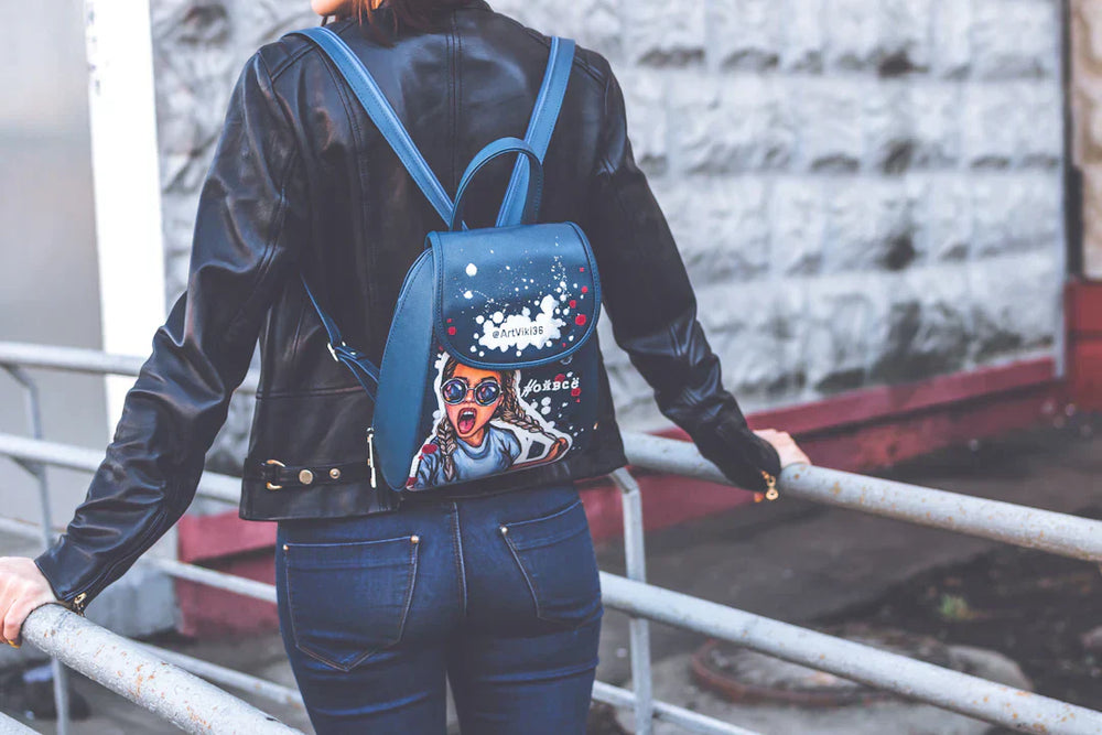 MKF Kimberly Vegan Leather Backpack For Women - Fashion Laptop Bookbag With Gold Details