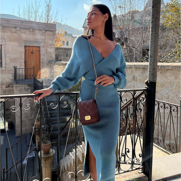 Quilted vegan leather mini crossbody bag with gold chain strap and turn-lock closure