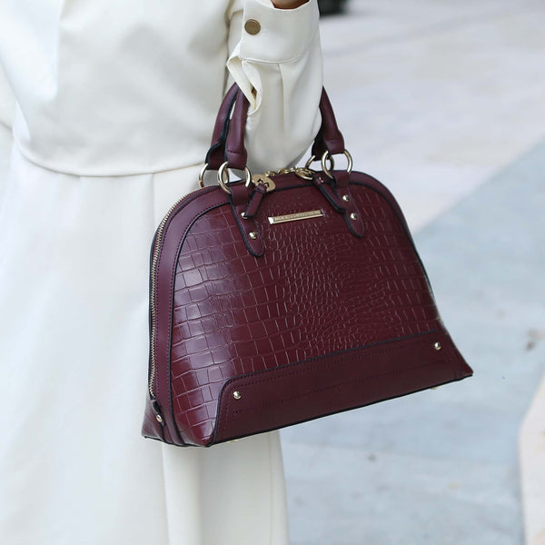 Petite-Fit MKF Nora croc-embossed dome satchel with matching wristlet wallet and gold-tone hardware