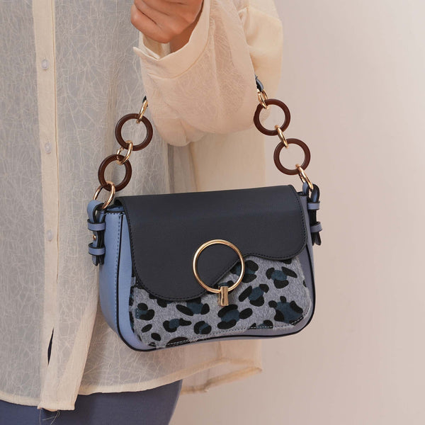 Mia K. Serena Leopard-Print Saddle Bag | Tortoiseshell Chain Handle, Turn-Lock Closure