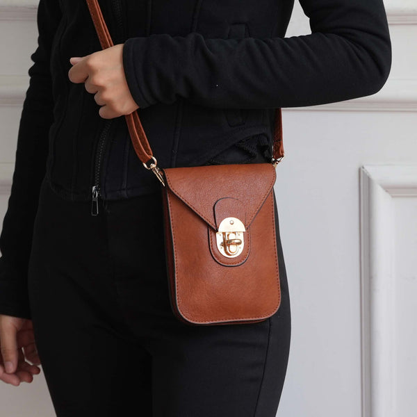 Mia K. Kianna Turn-Lock Phone Crossbody | Compact Vegan Leather, Gold Hardware