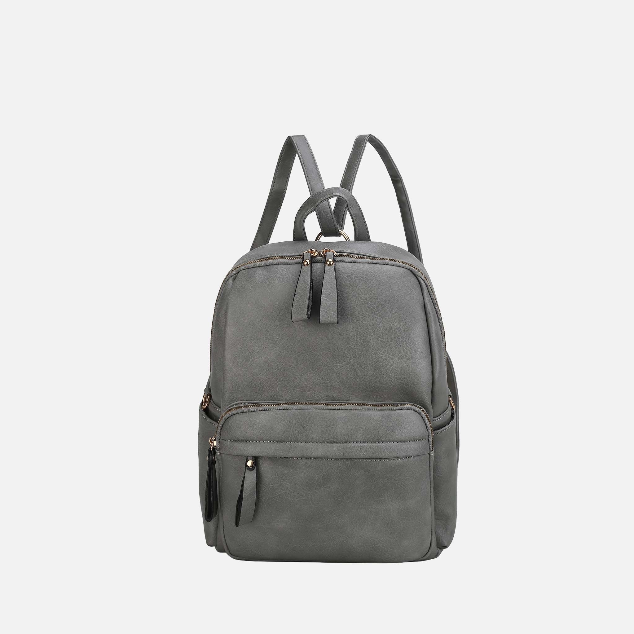 Mia K. Yolane Convertible Backpack in Charcoal Grey Structured Vegan Leather with Gold Hardware