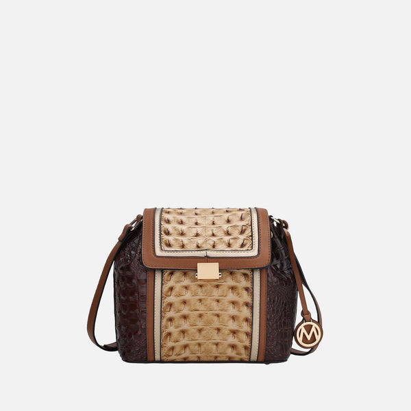 Mia K. Jamilah Croco-Embossed Crossbody | Push-Lock Closure, Gold Hardware, Hand-Painted Edges