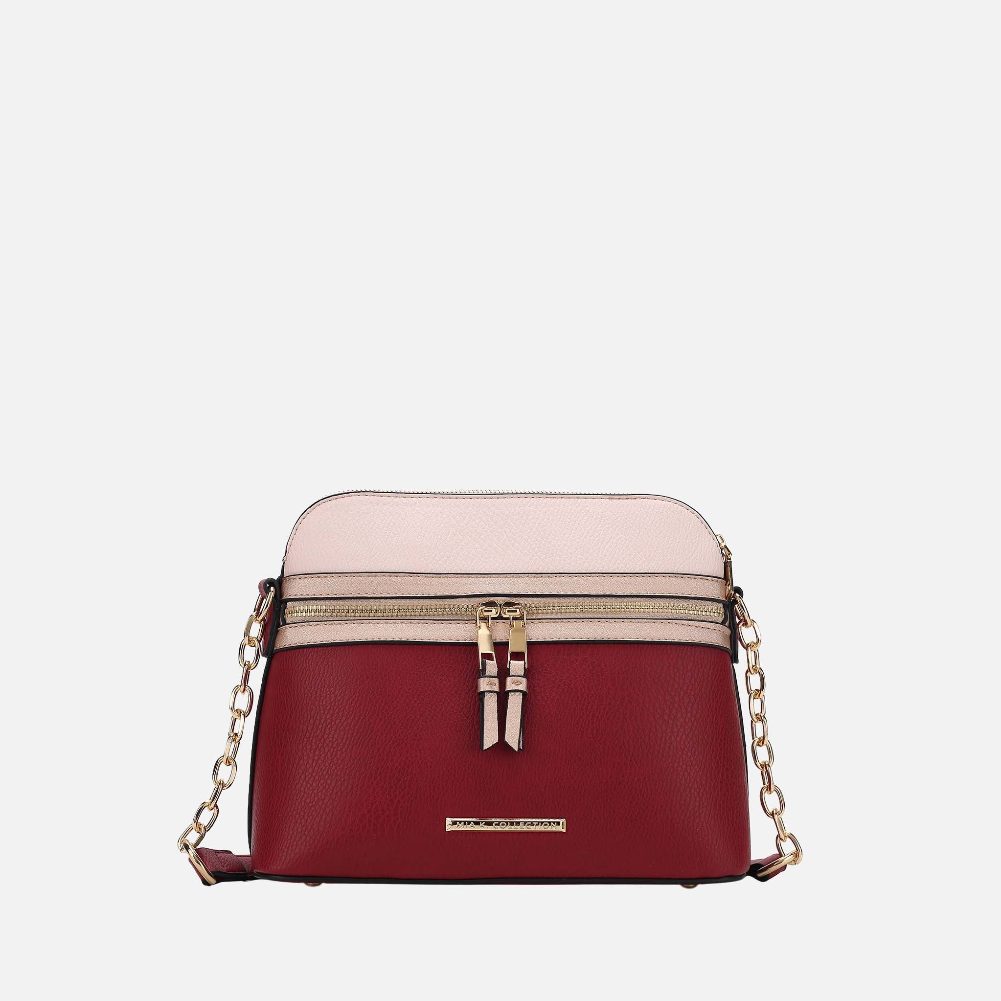 Petite-Fit Mia K. Karelyn Crossbody | Colorblock Vegan Leather, Gold Chain Strap, Five Compartments