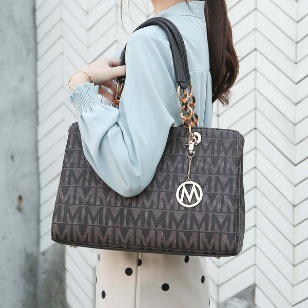 Petite-Fit MKF Sirna structured satchel with tortoiseshell chain handles and gold-tone M charm