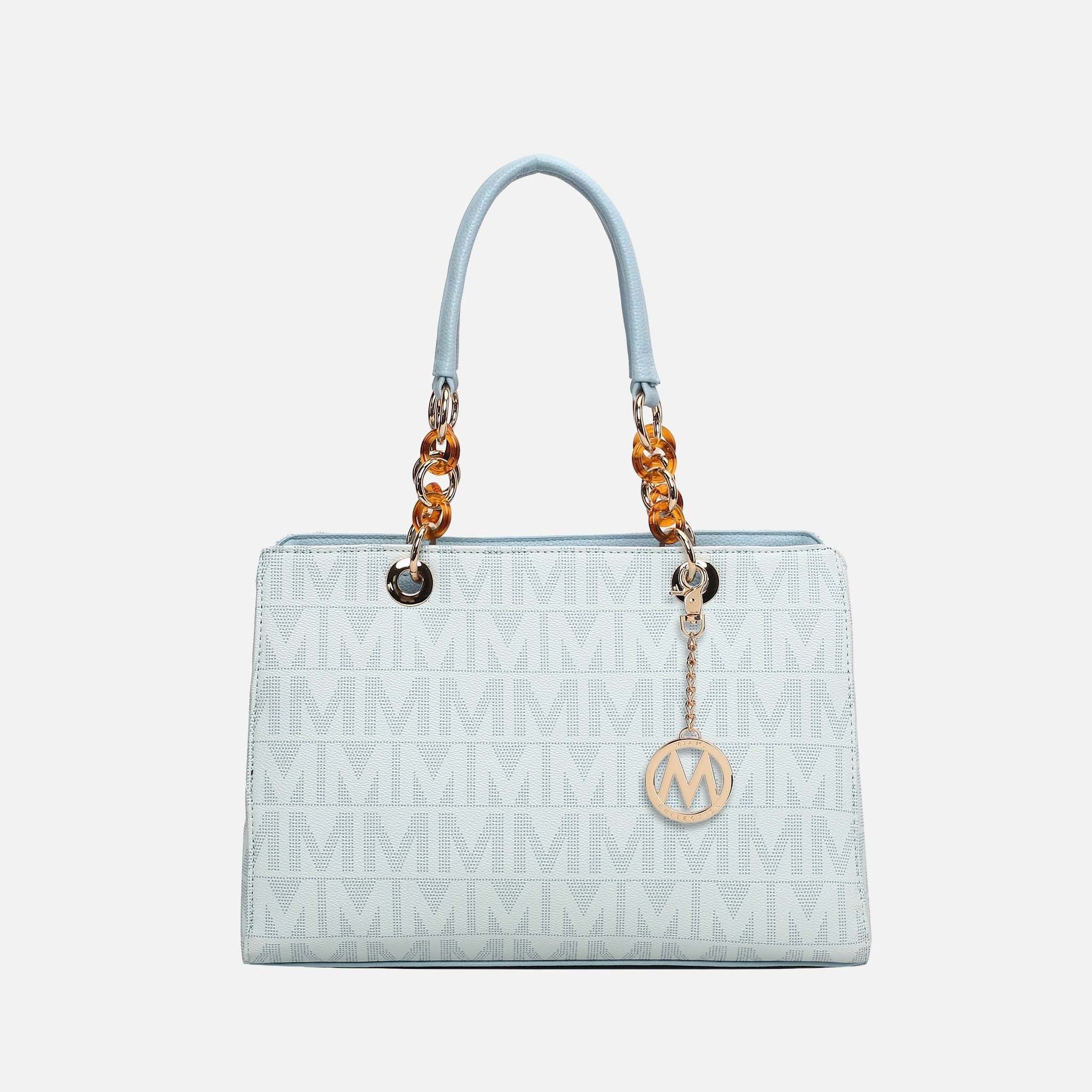 Petite-Fit Mia K. Sirna Signature Satchel – Vegan Leather, Tortoiseshell Chain Handles, Gold Hardware