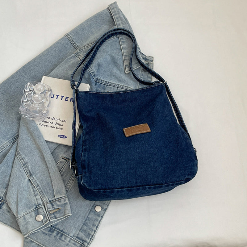 Adjustable Strap Denim Shoulder Bag - Shine in Blue!