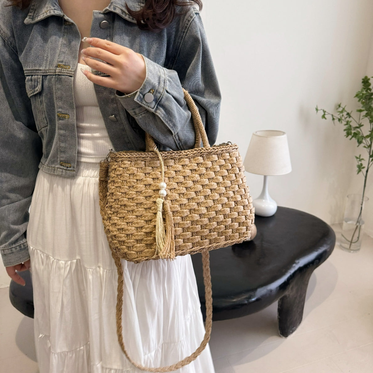 Braided Strap Paper Weave Shoulder Bag - Easy Reach for all your essentials!