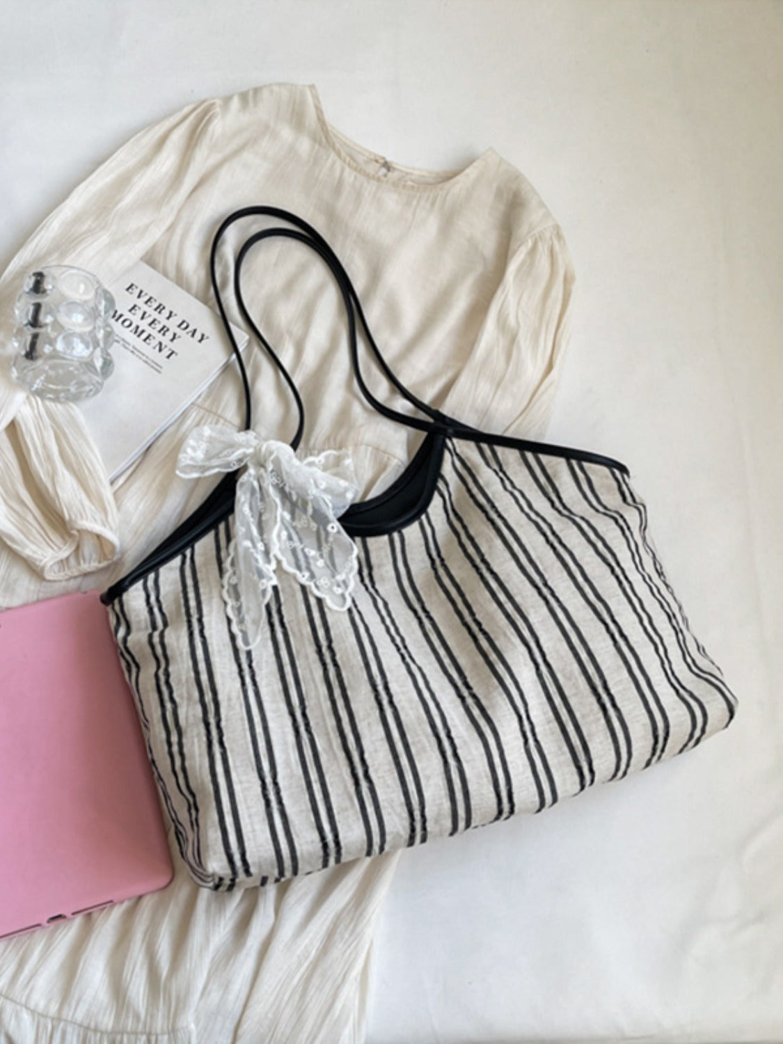 Striped Canvas Tote Bag - Stylish and Functional Accessory!