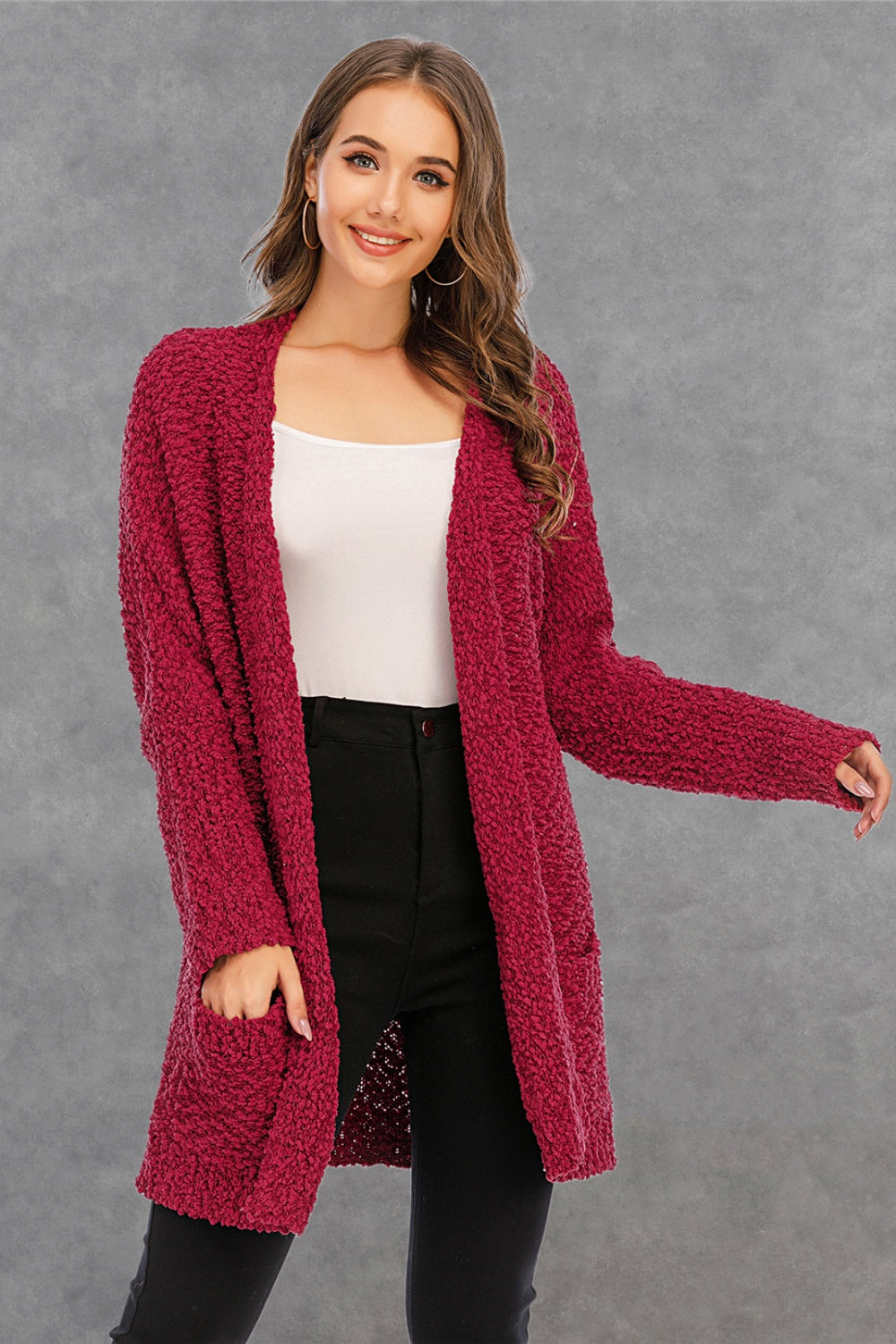 Angel Wings Pocketed Open Front Cardigan, Women's 100% Polyester, Relaxed Fit