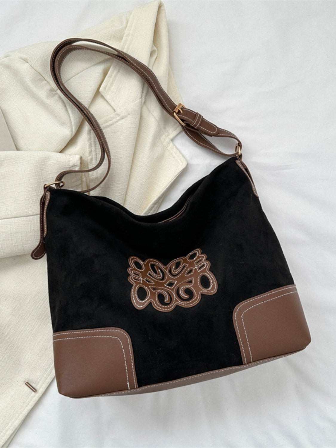 Suede Patch Adjustable Strap Vegan Leather Tote Bag - Comfort for Heavier Carry!