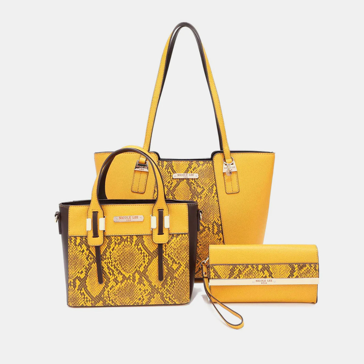 Nicole Lee USA 3-Piece Snake Print Handbag Set - Sophisticated Style with a Touch of Edge