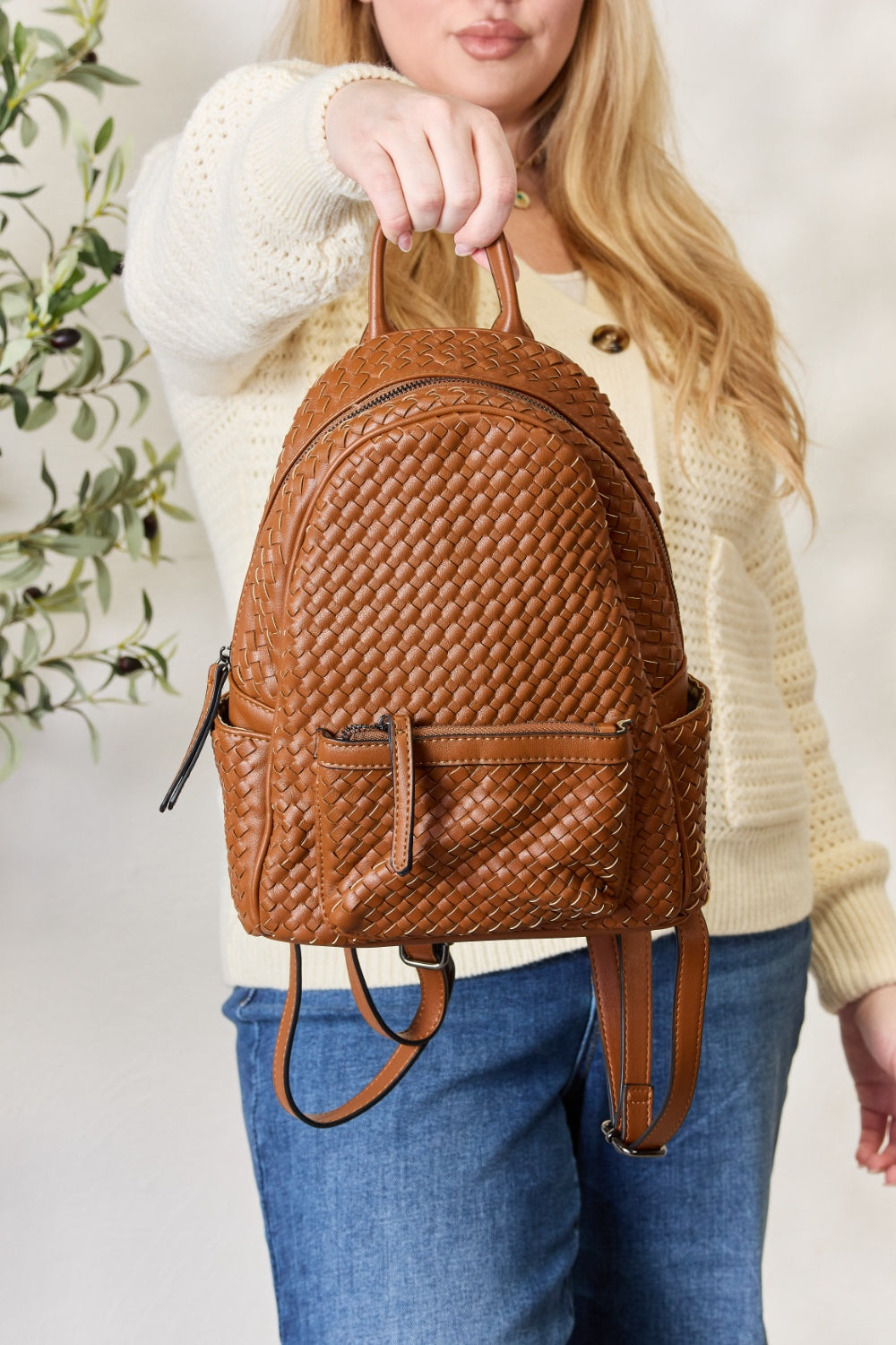 SHOMICO Vegan Leather Woven Backpack - Effortless Style Meets Everyday Essentials!