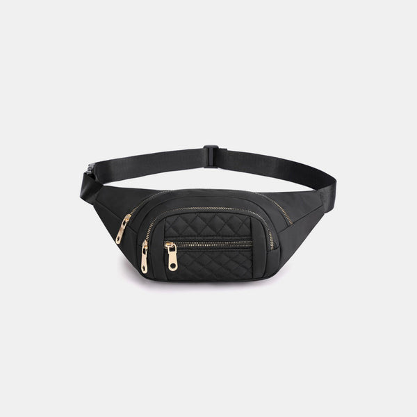 Quilted Multi Pocket Waist Belt Bag Adjustable Lightweight Storage