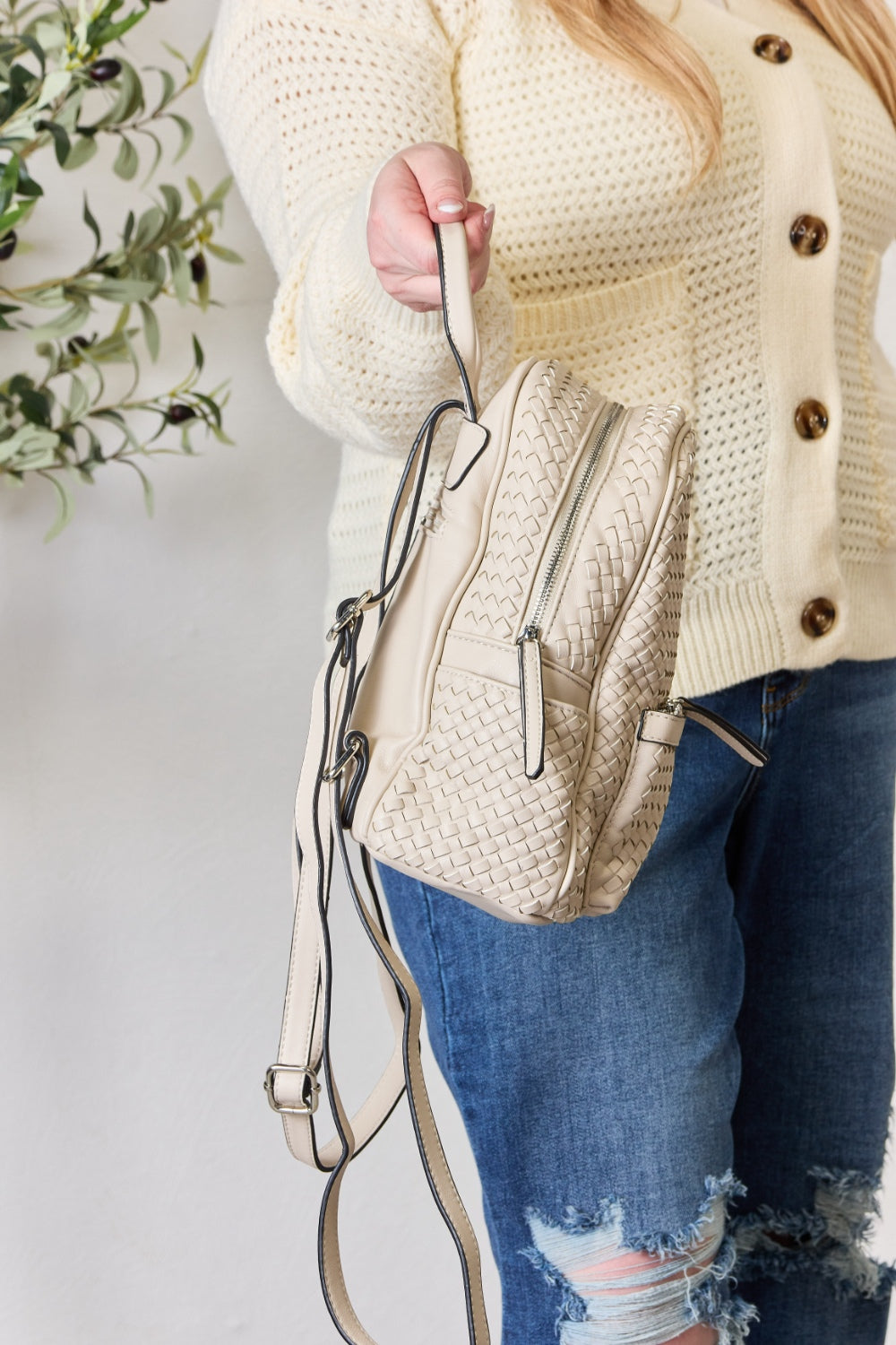 SHOMICO Vegan Leather Woven Backpack - Effortless Style Meets Everyday Essentials!