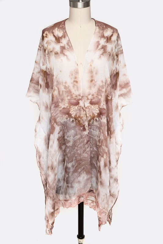 Tie Dye Lace Trim Kimono Cardigan