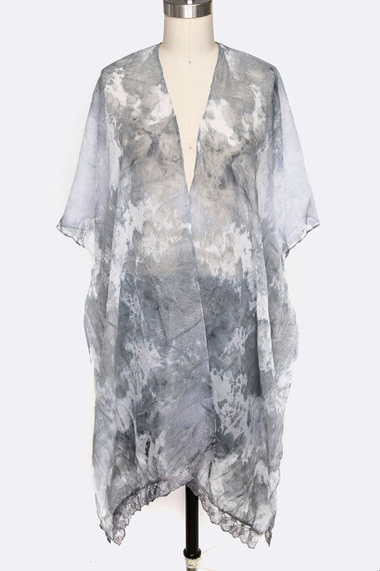 Tie Dye Lace Trim Kimono Cardigan