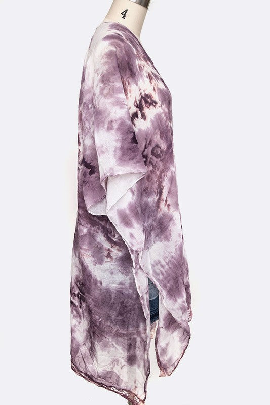 Tie Dye Lace Trim Kimono Cardigan