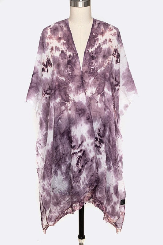 Tie Dye Lace Trim Kimono Cardigan