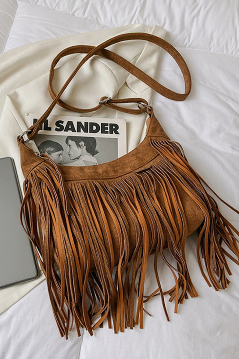 Suede Fringe Adjustable Strap Shoulder Bag - Bohemian Chic Flavor!