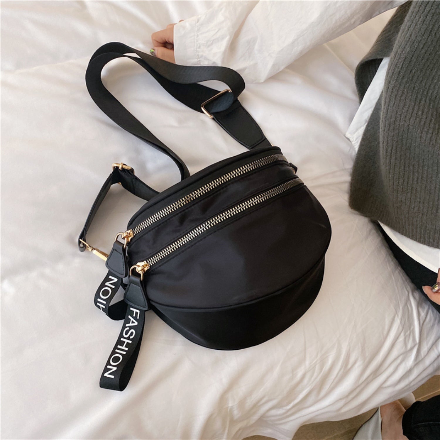 Double Zip Nylon Crossbody Bag - Effortless Organization on the Go!