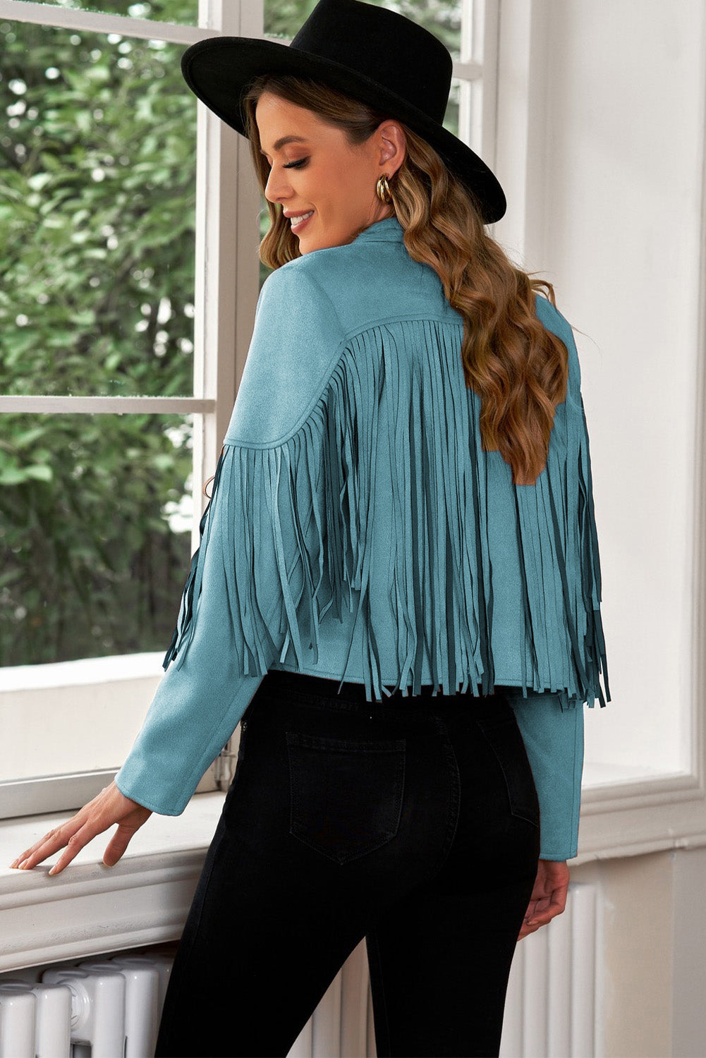 Fringe Trim Lapel Collar Cropped Blazer Cardigan Jacket Women's Outerwear Suit