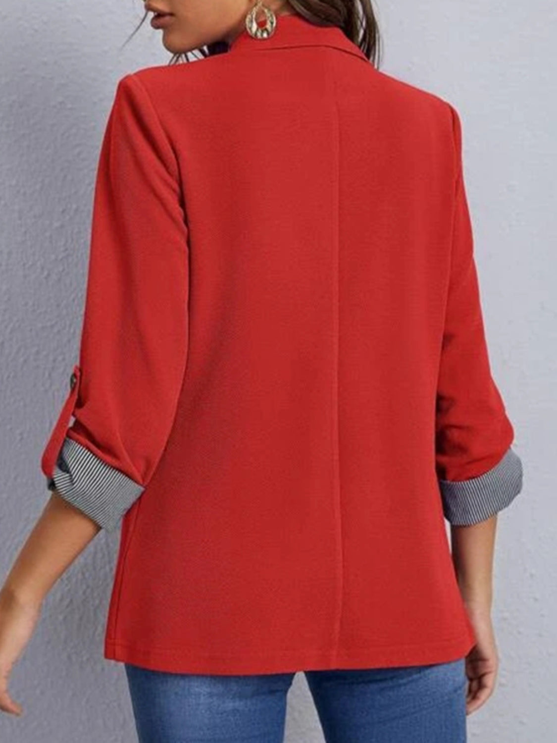 Lapel Collar Roll-Tab Sleeve Blazer Women's Comfortable Polyester-Spandex, S-XL