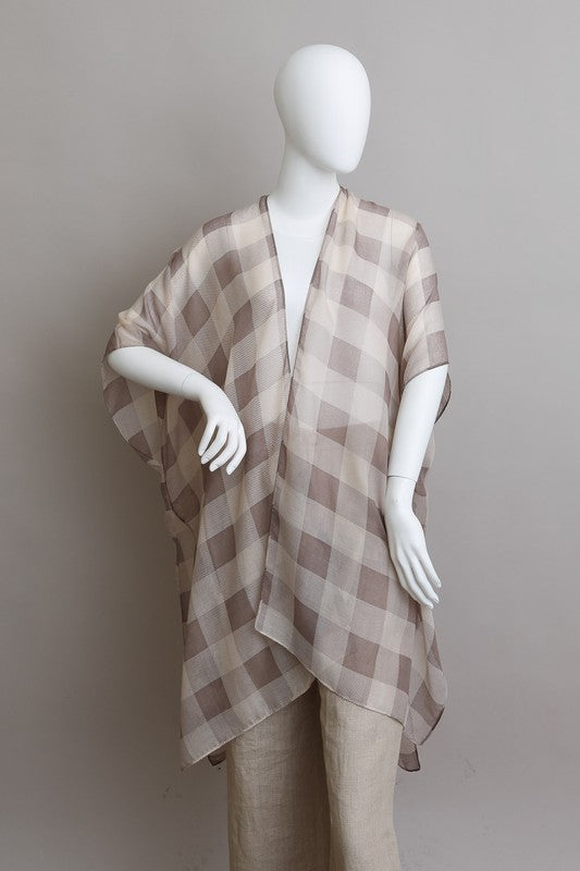Lightweight Buffalo Check Kimono for Women Knee-Length Half Sleeve