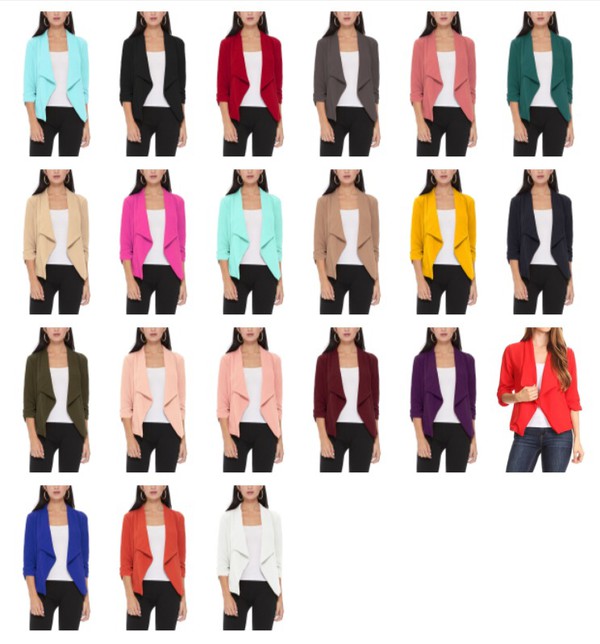 Casual Solid Waist-Length Blazer with Elegant Ruched 3/4 Sleeves for Effortless Style