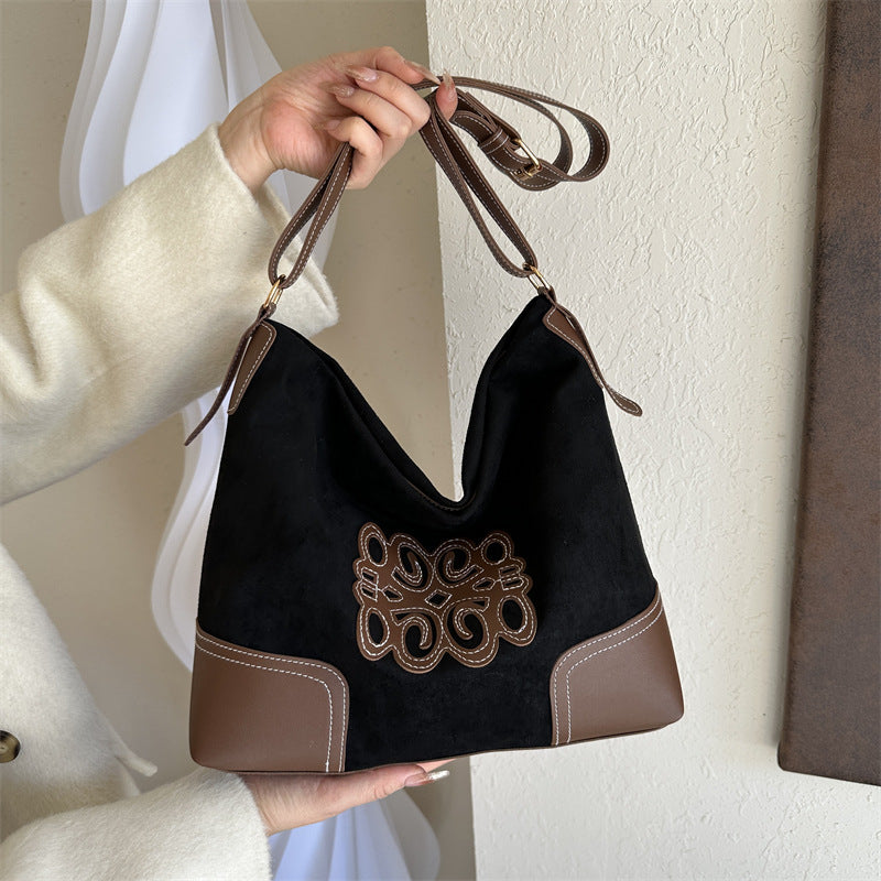 Suede Patch Adjustable Strap Vegan Leather Tote Bag - Comfort for Heavier Carry!