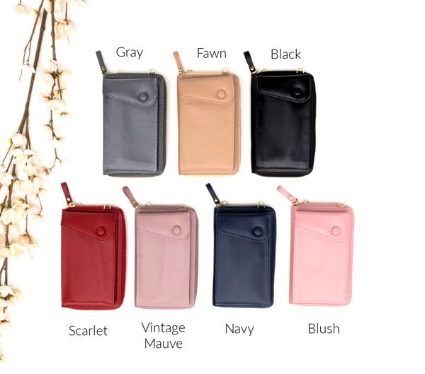 Crossbody Convertible Wallet Vegan Leather 6 Card Slots Zipper Coin Pocket Phone Pocket Removable Strap Hands-Free