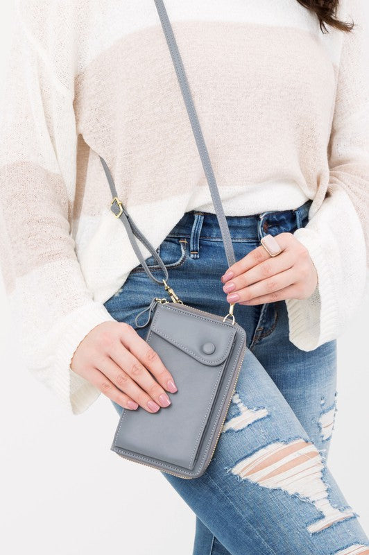 Crossbody Convertible Wallet Vegan Leather 6 Card Slots Zipper Coin Pocket Phone Pocket Removable Strap Hands-Free