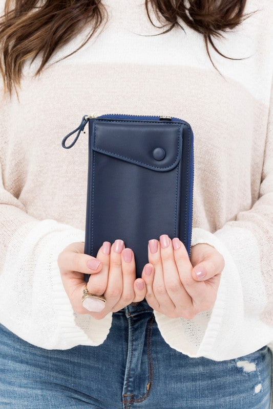 Crossbody Convertible Wallet Vegan Leather 6 Card Slots Zipper Coin Pocket Phone Pocket Removable Strap Hands-Free