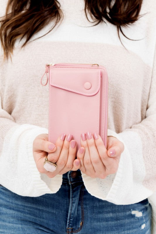 Crossbody Convertible Wallet Vegan Leather 6 Card Slots Zipper Coin Pocket Phone Pocket Removable Strap Hands-Free