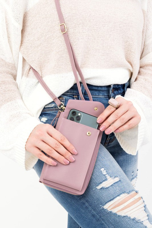 Crossbody Convertible Wallet Vegan Leather 6 Card Slots Zipper Coin Pocket Phone Pocket Removable Strap Hands-Free