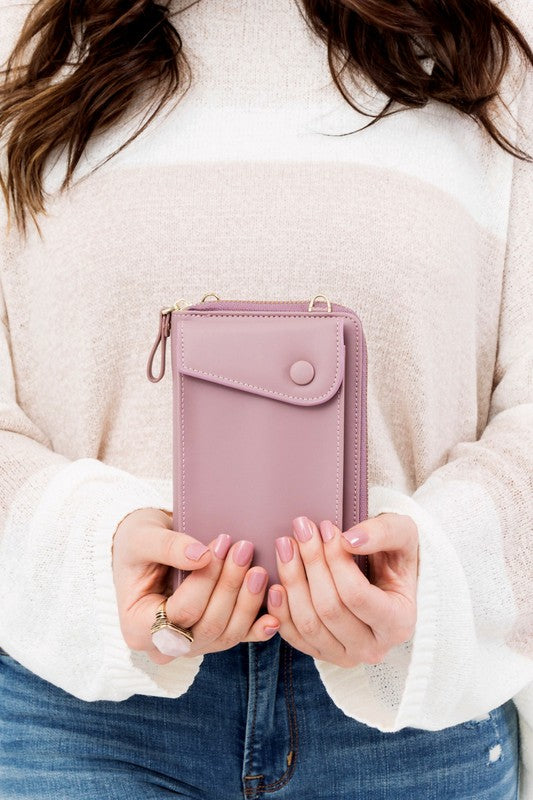 Crossbody Convertible Wallet Vegan Leather 6 Card Slots Zipper Coin Pocket Phone Pocket Removable Strap Hands-Free