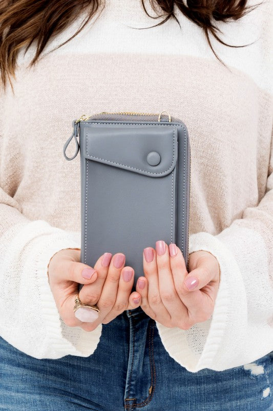 Crossbody Convertible Wallet Vegan Leather 6 Card Slots Zipper Coin Pocket Phone Pocket Removable Strap Hands-Free