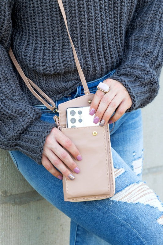 Crossbody Convertible Wallet Vegan Leather 6 Card Slots Zipper Coin Pocket Phone Pocket Removable Strap Hands-Free