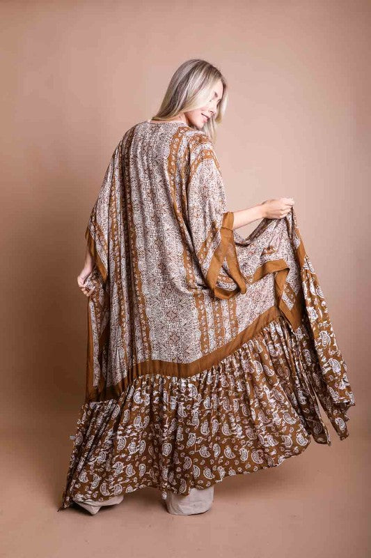 Maxi Paisley Print Kimono Oversized Fit Mid Sleeve Non-Stretch Viscose