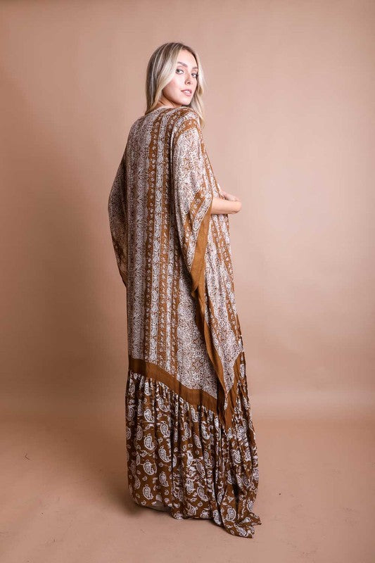 Maxi Paisley Print Kimono Oversized Fit Mid Sleeve Non-Stretch Viscose