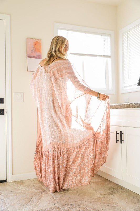 Maxi Paisley Print Kimono Oversized Fit Mid Sleeve Non-Stretch Viscose
