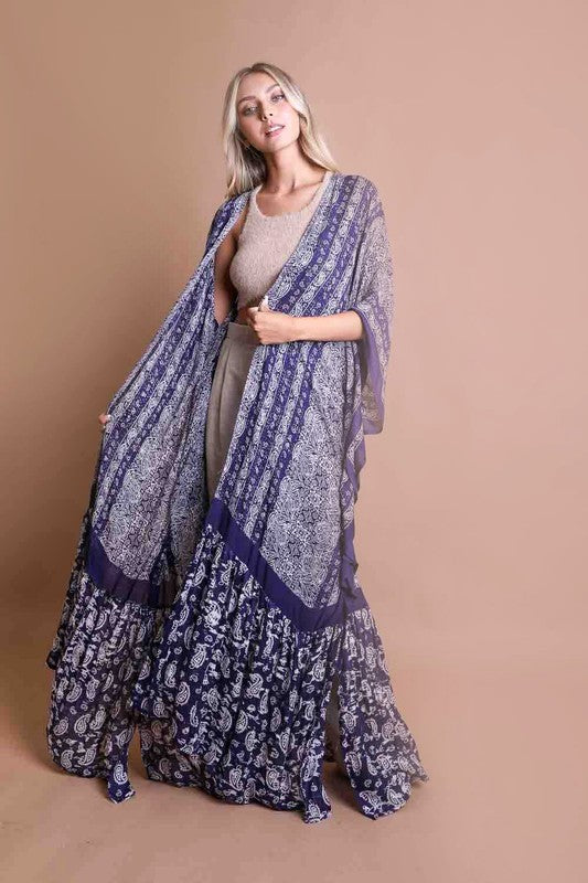 Maxi Paisley Print Kimono Oversized Fit Mid Sleeve Non-Stretch Viscose