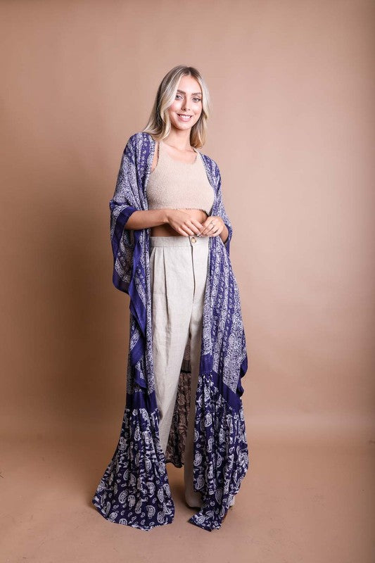 Maxi Paisley Print Kimono Oversized Fit Mid Sleeve Non-Stretch Viscose