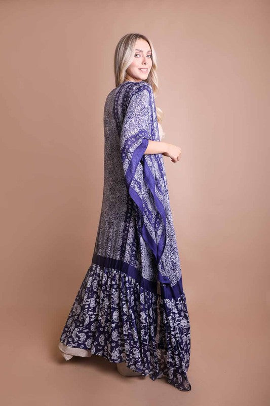 Maxi Paisley Print Kimono Oversized Fit Mid Sleeve Non-Stretch Viscose