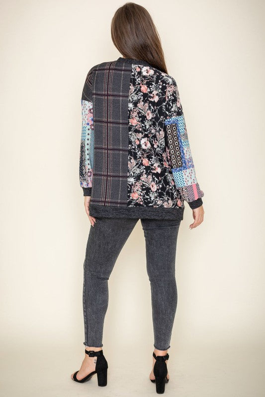 Plaid Open Front Cardigan Women Rayon Spandex Medium Weight Layering