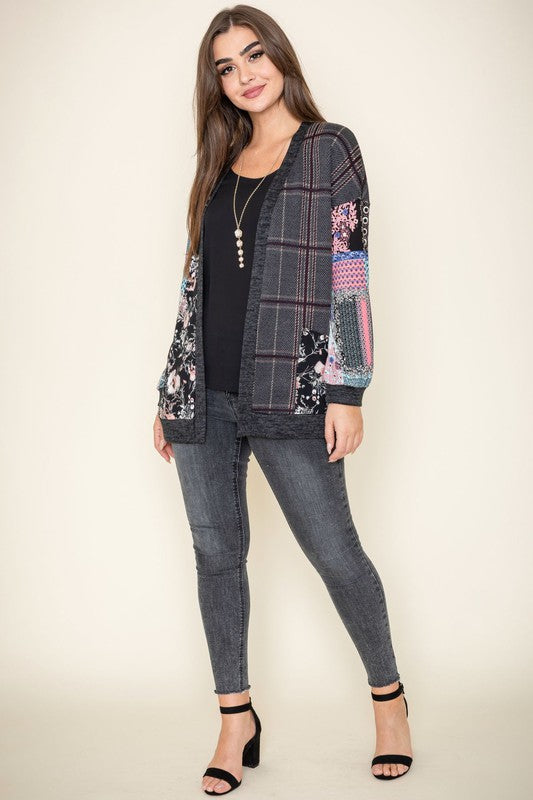 Plaid Open Front Cardigan Women Rayon Spandex Medium Weight Layering