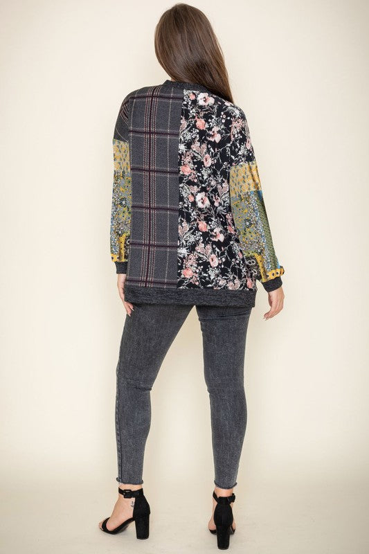 Plaid Open Front Cardigan Women Rayon Spandex Medium Weight Layering