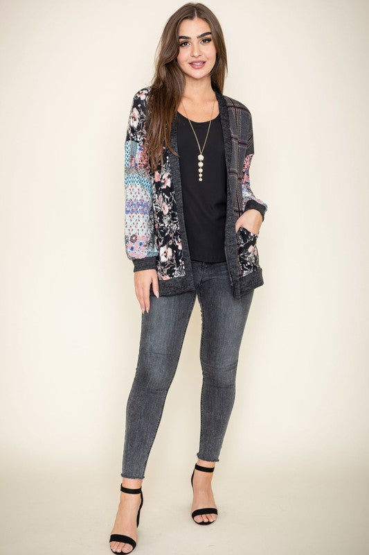 Plaid Open Front Cardigan Women Rayon Spandex Medium Weight Layering