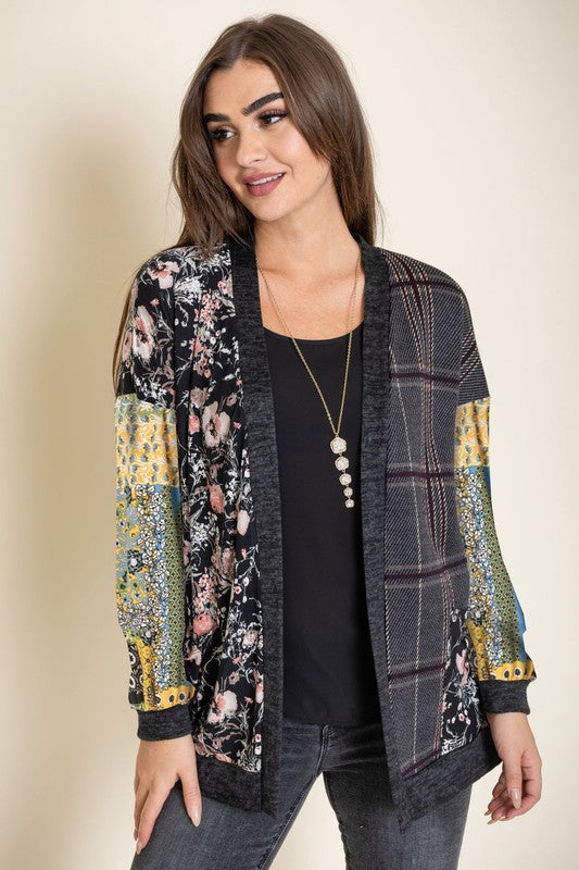 Plaid Open Front Cardigan Women Rayon Spandex Medium Weight Layering