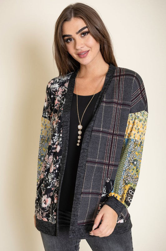 Plaid Open Front Cardigan Women Rayon Spandex Medium Weight Layering